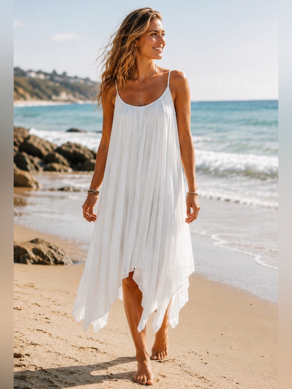 Sundance White Boho Handkerchief Hem Slip Dress XL Flowy Ethereal Angelcore